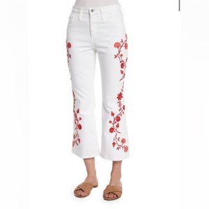AG Adriano Goldschmied Jodi Embroidered Flare-Leg Cropped Jeans, White